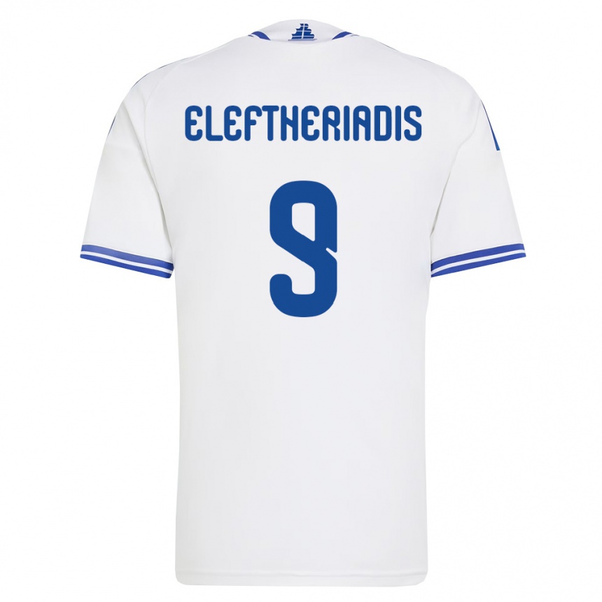 נשים כדורגל יוון Vasilios Eleftheriadis #9 לבן כחול ג'רזי ביתית 26-28