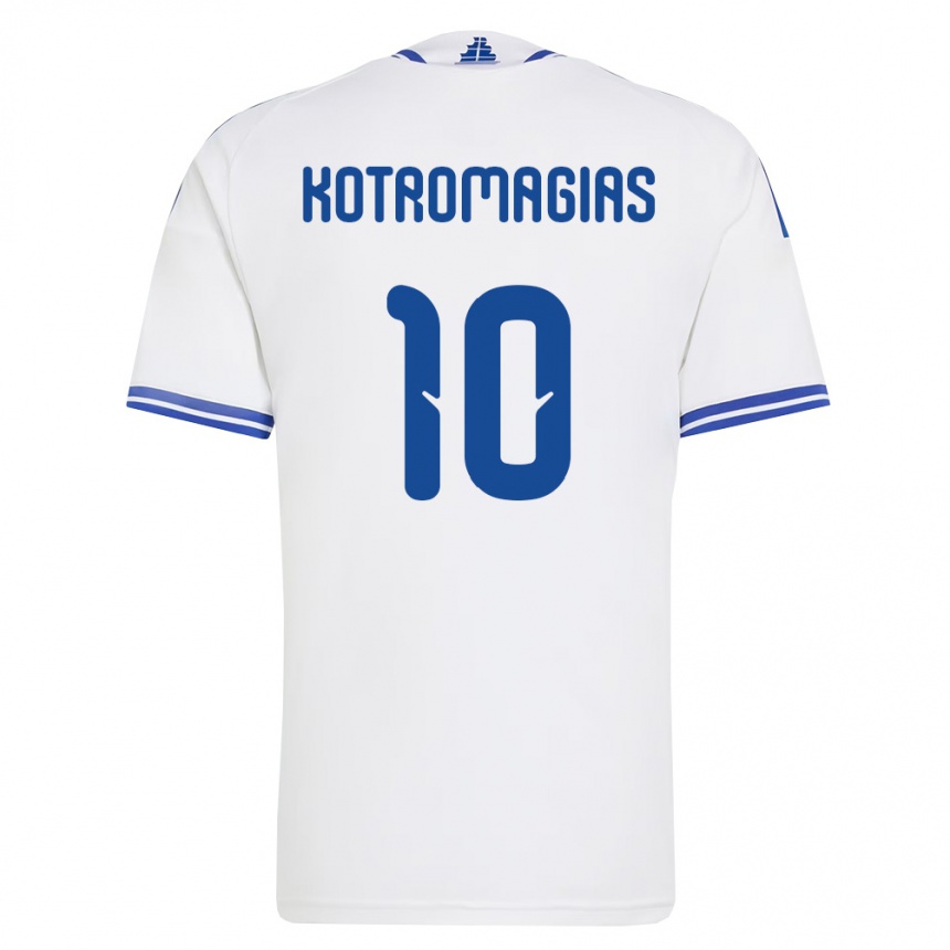 נשים כדורגל יוון Dimitrios Kotromagias #10 לבן כחול ג'רזי ביתית 26-28