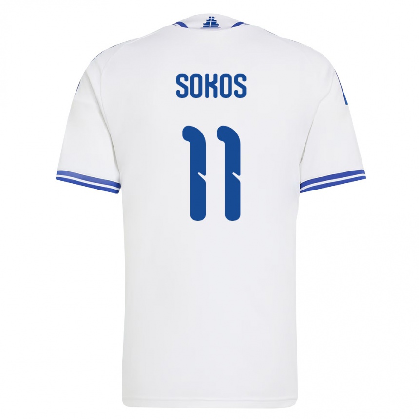 נשים כדורגל יוון Georgios Sokos #11 לבן כחול ג'רזי ביתית 26-28