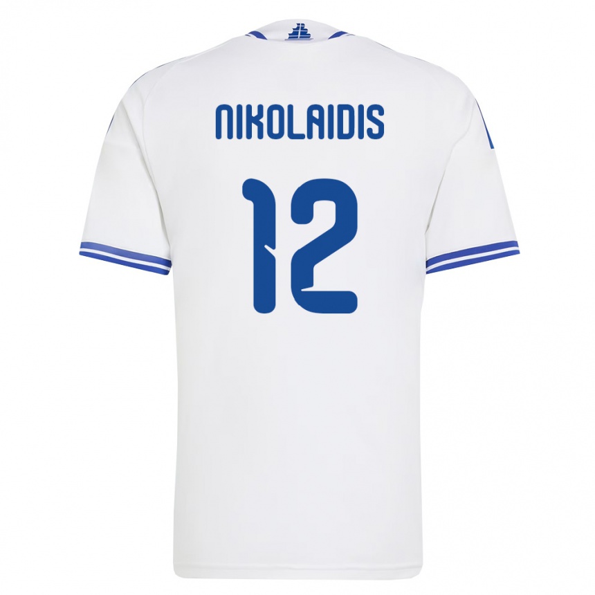 נשים כדורגל יוון Georgios Nikolaidis #12 לבן כחול ג'רזי ביתית 26-28