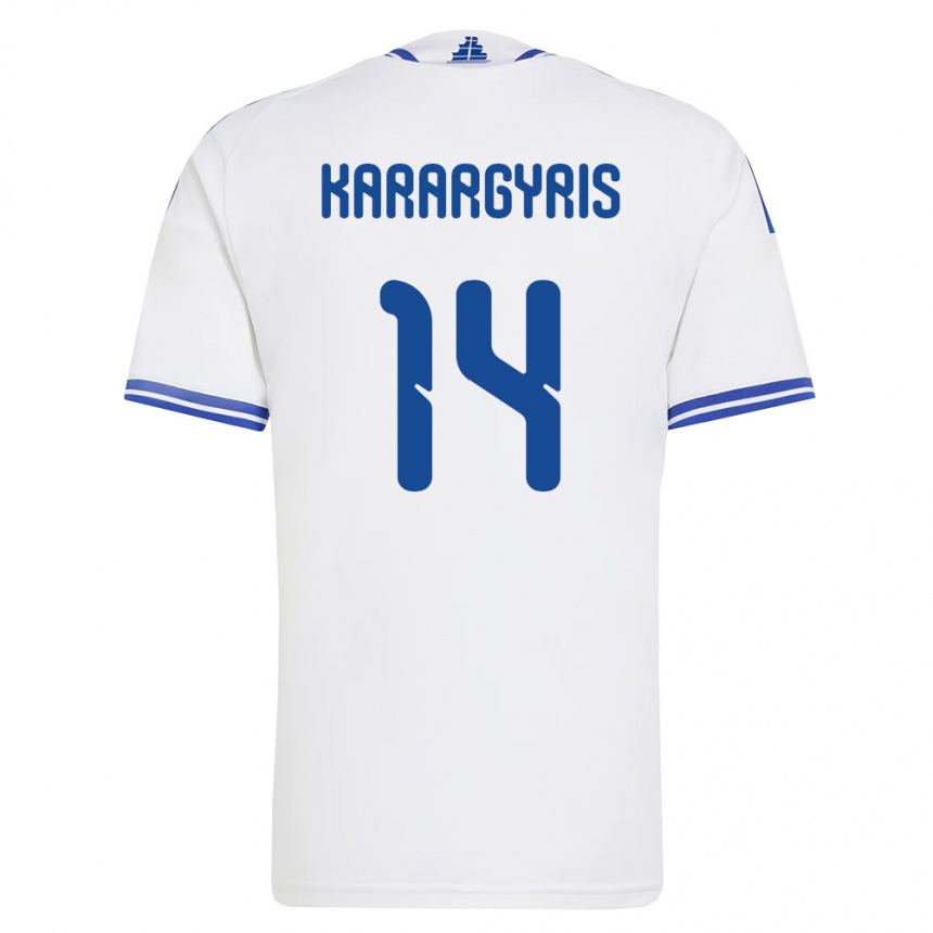 נשים כדורגל יוון Zois Karargyris #14 לבן כחול ג'רזי ביתית 26-28