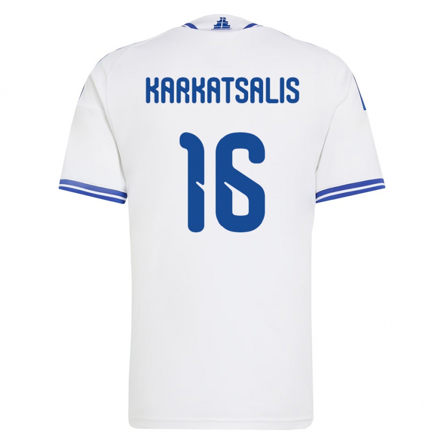 נשים כדורגל יוון Vasilios Karkatsalis #16 לבן כחול ג'רזי ביתית 26-28