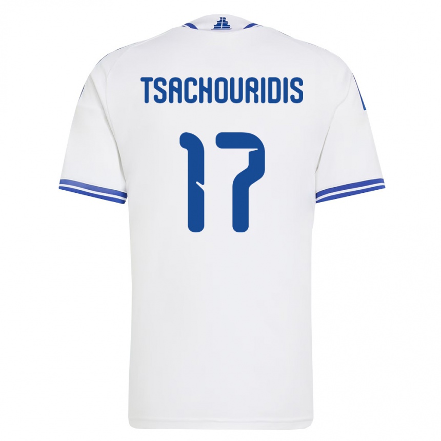 נשים כדורגל יוון Orestis Tsachouridis #17 לבן כחול ג'רזי ביתית 26-28