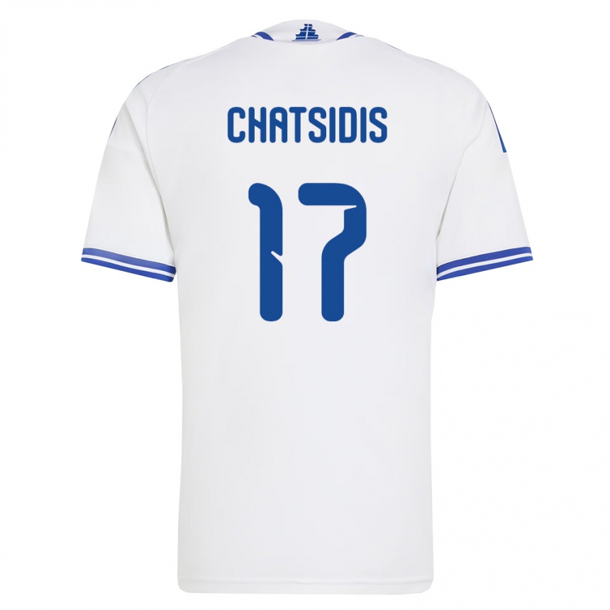 נשים כדורגל יוון Dimitrios Chatsidis #17 לבן כחול ג'רזי ביתית 26-28