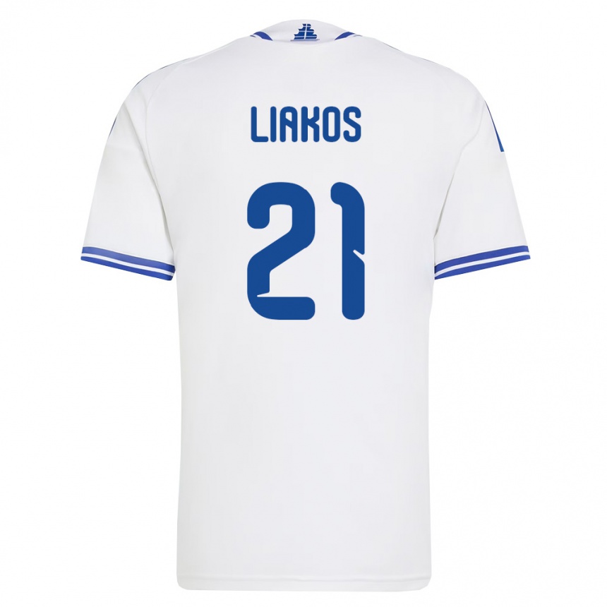 נשים כדורגל יוון Angelos Liakos #21 לבן כחול ג'רזי ביתית 26-28
