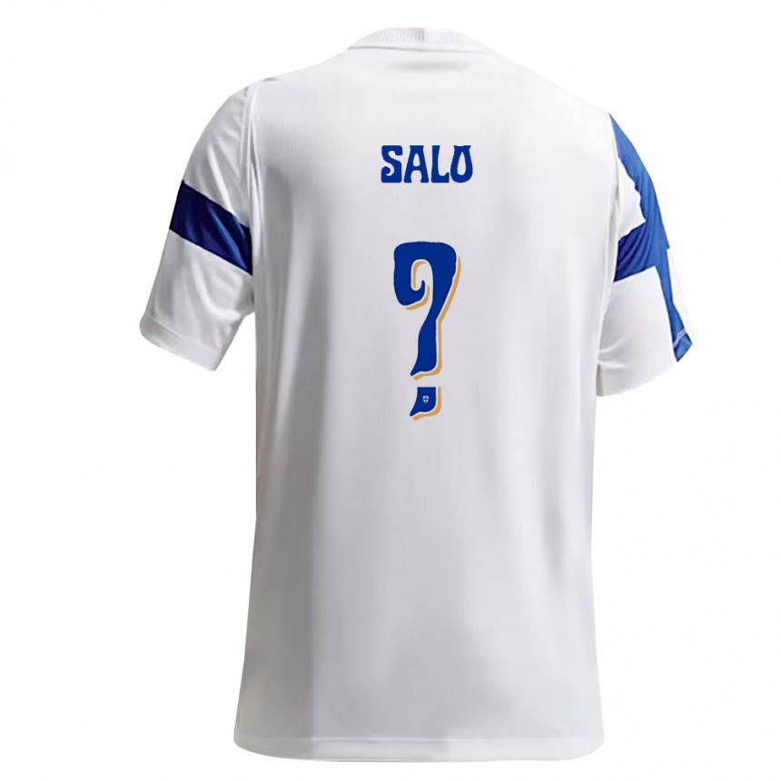 נשים כדורגל פינלנד Aaro Salo #0 לבן כחול ג'רזי ביתית 26-28