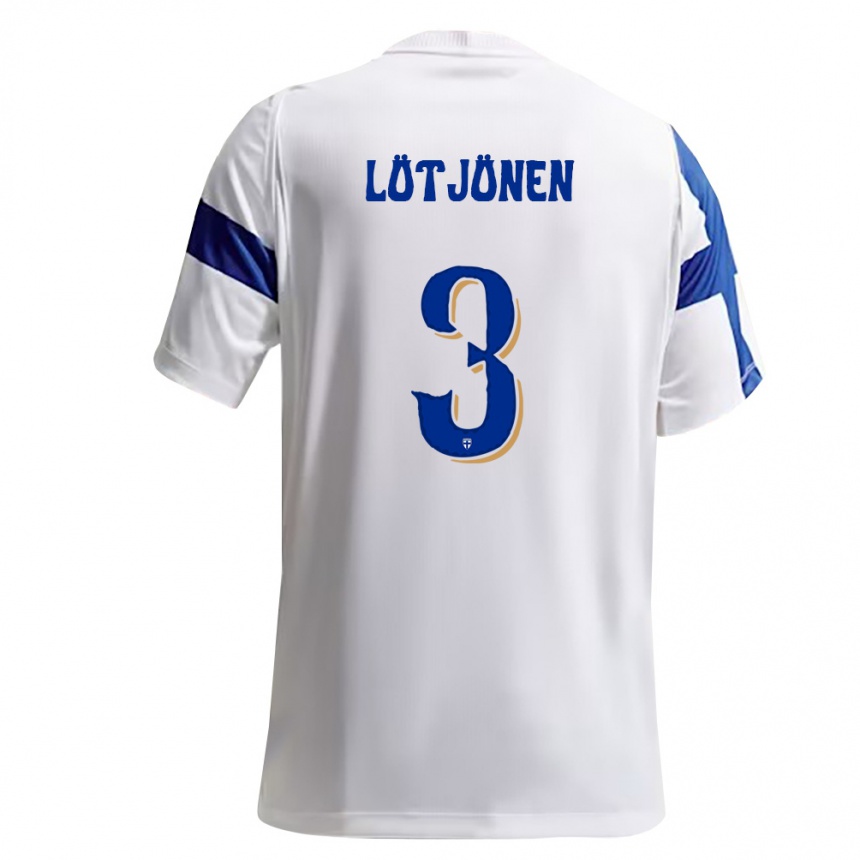 נשים כדורגל פינלנד Arttu Lötjönen #3 לבן כחול ג'רזי ביתית 26-28