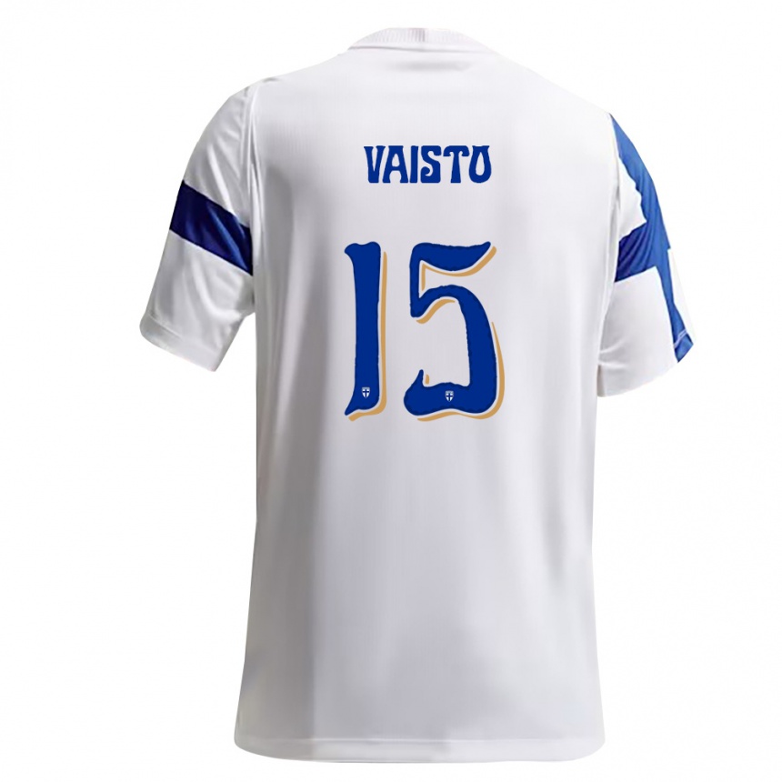 נשים כדורגל פינלנד Oskari Väistö #15 לבן כחול ג'רזי ביתית 26-28