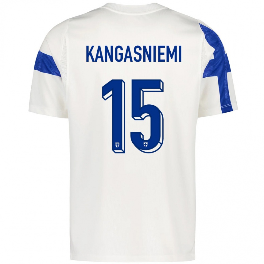 נשים כדורגל פינלנד Ilari Kangasniemi #15 לבן כחול ג'רזי ביתית 26-28
