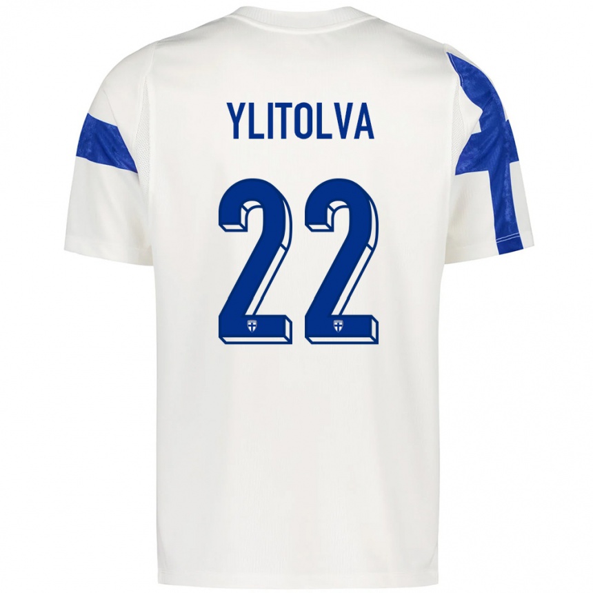 נשים כדורגל פינלנד Miska Ylitolva #22 לבן כחול ג'רזי ביתית 26-28