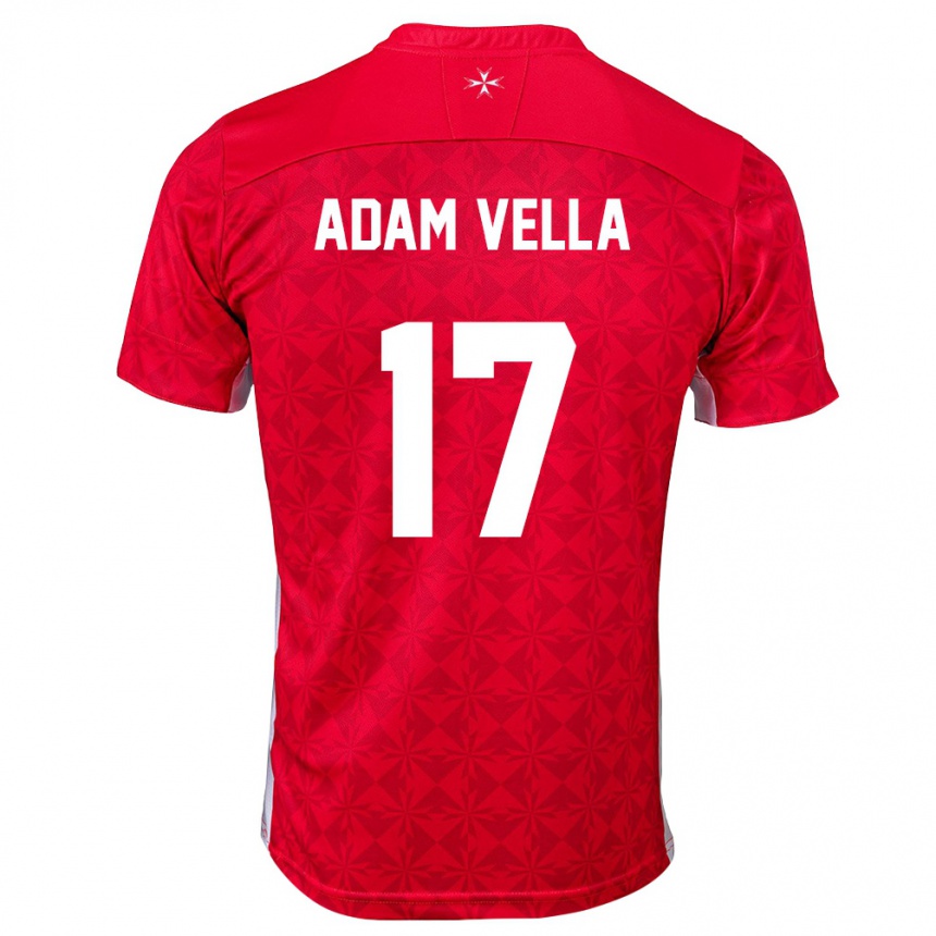 נשים כדורגל מלטה Adam Vella #17 אדום לבן ג'רזי ביתית 26-28
