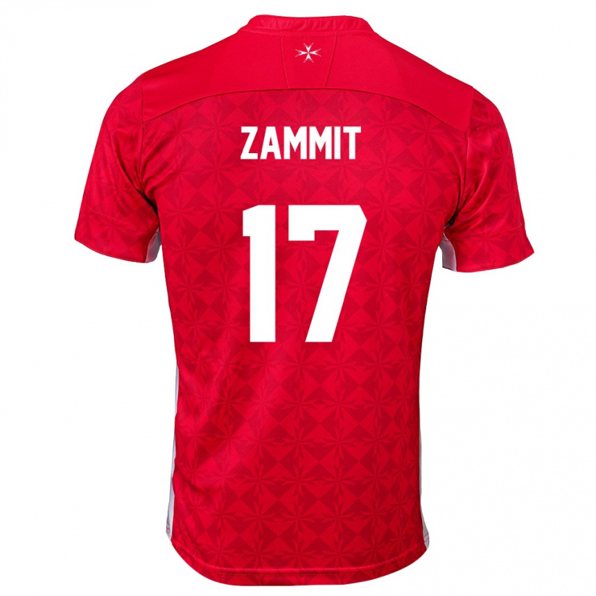 נשים כדורגל מלטה Andrea Zammit #17 אדום לבן ג'רזי ביתית 26-28