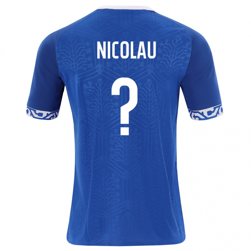 נשים כדורגל מולדובה Alexandru Nicolau #0 כחול מלכותי לבן ג'רזי ביתית 26-28