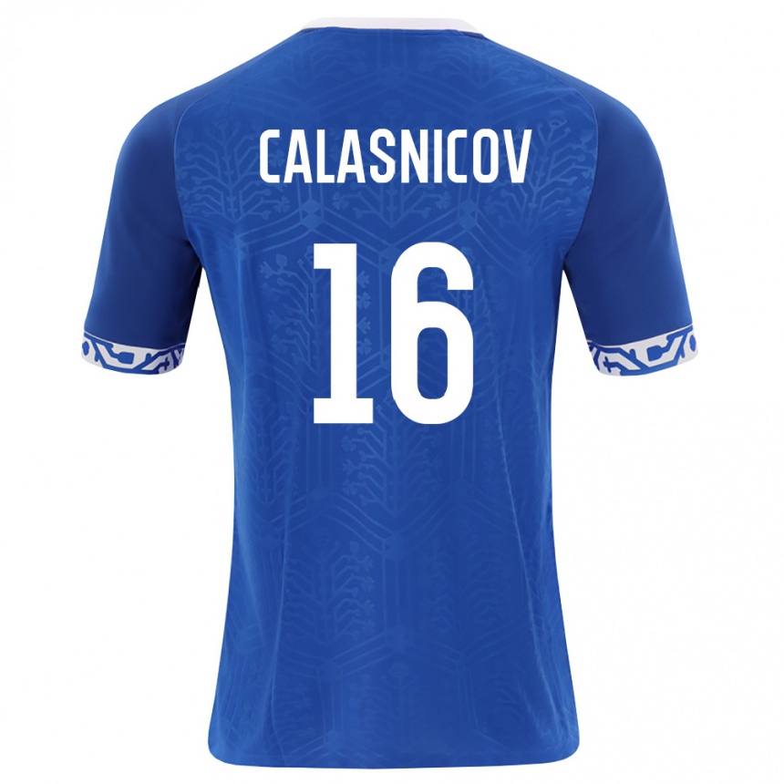 נשים כדורגל מולדובה Maxim Calasnicov #16 כחול מלכותי לבן ג'רזי ביתית 26-28