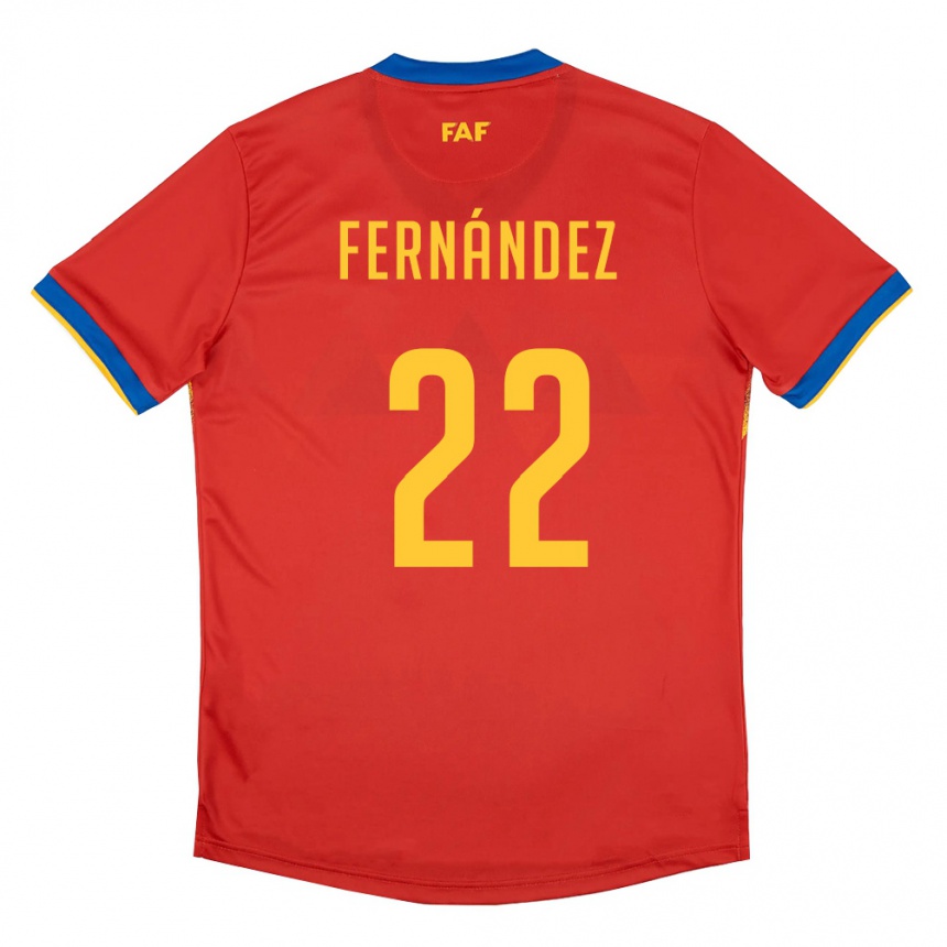 נשים כדורגל אנדורה Lucas Fernández #22 אדום כחול צהוב ג'רזי ביתית 26-28