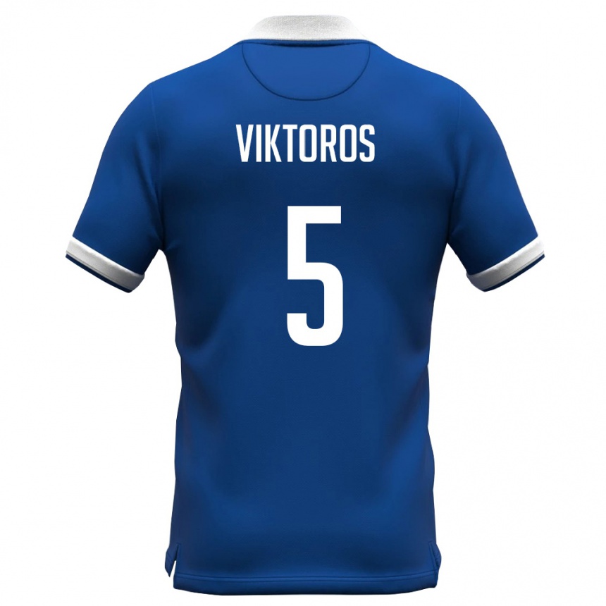 נשים כדורגל קפריסין Giorgos Viktoros #5 כחול מלכותי לבן ג'רזי ביתית 26-28