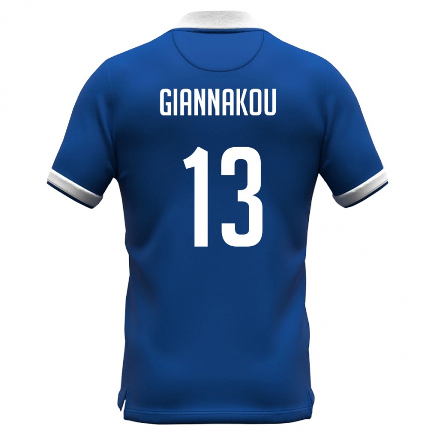 נשים כדורגל קפריסין Konstantinos Giannakou #13 כחול מלכותי לבן ג'רזי ביתית 26-28