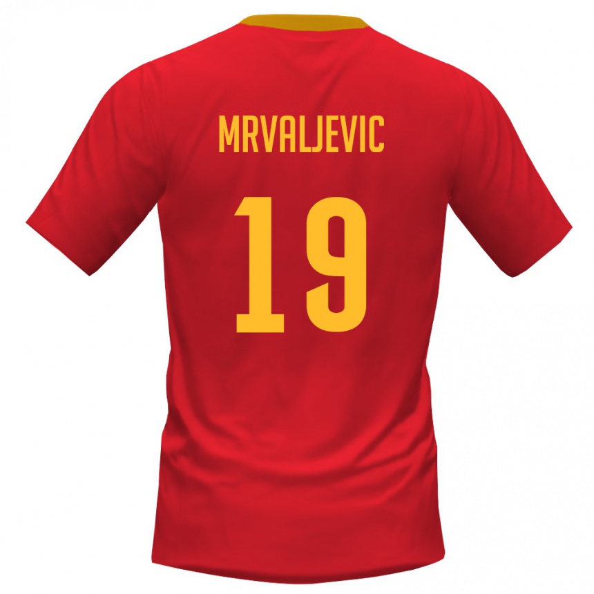 נשים כדורגל מונטנגרו Balsa Mrvaljevic #19 אדום צהוב ג'רזי ביתית 26-28