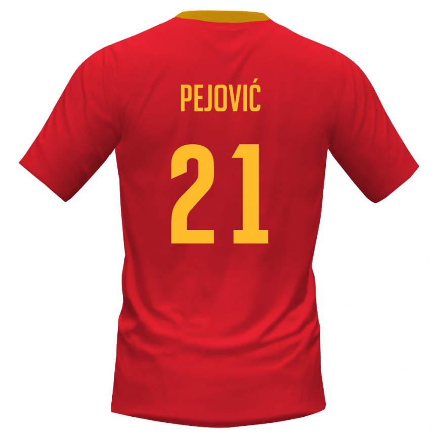 נשים כדורגל מונטנגרו Danilo Pejović #21 אדום צהוב ג'רזי ביתית 26-28