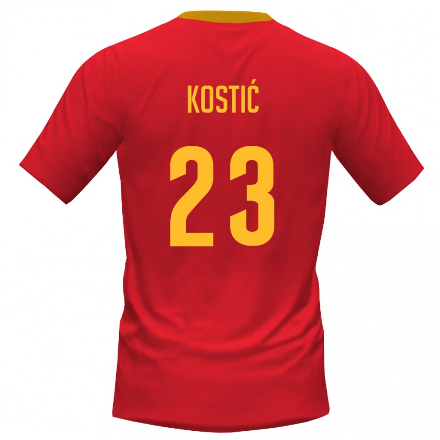 נשים כדורגל מונטנגרו Andrej Kostic #23 אדום צהוב ג'רזי ביתית 26-28