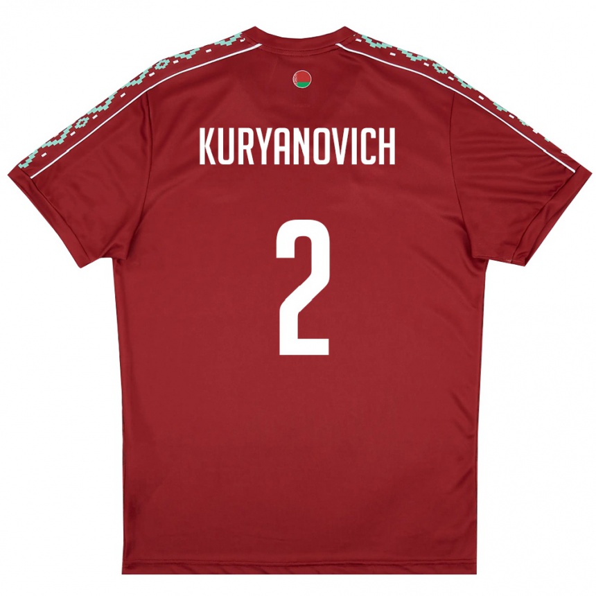 נשים כדורגל בלארוס Makar Kuryanovich #2 אדום עמוק לבן ג'רזי ביתית 26-28