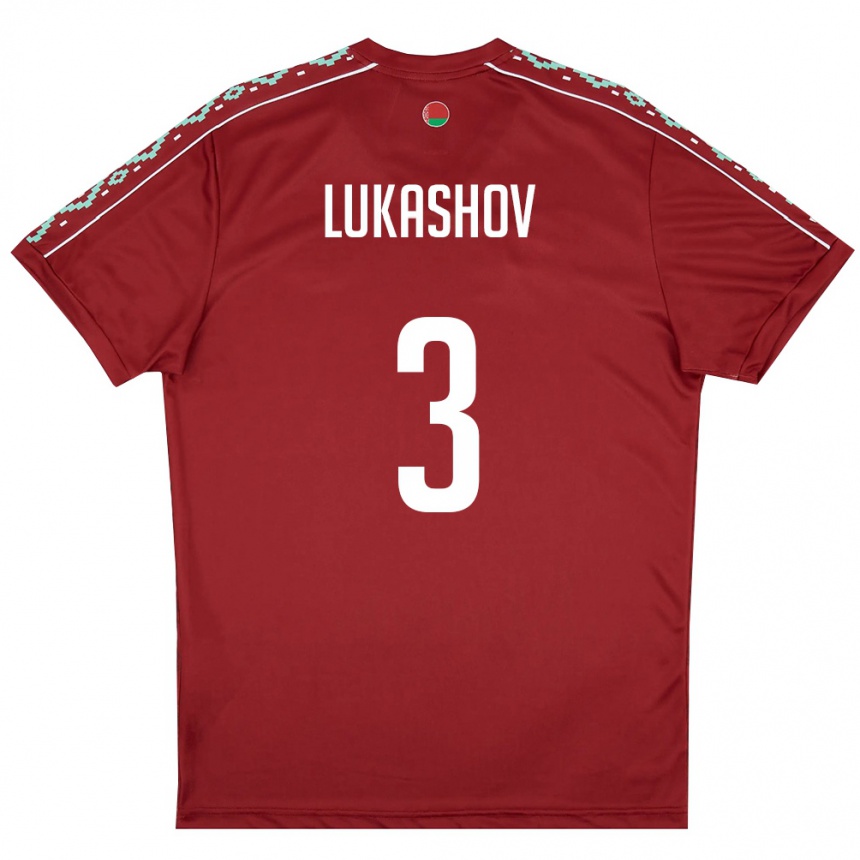 נשים כדורגל בלארוס Anton Lukashov #3 אדום עמוק לבן ג'רזי ביתית 26-28