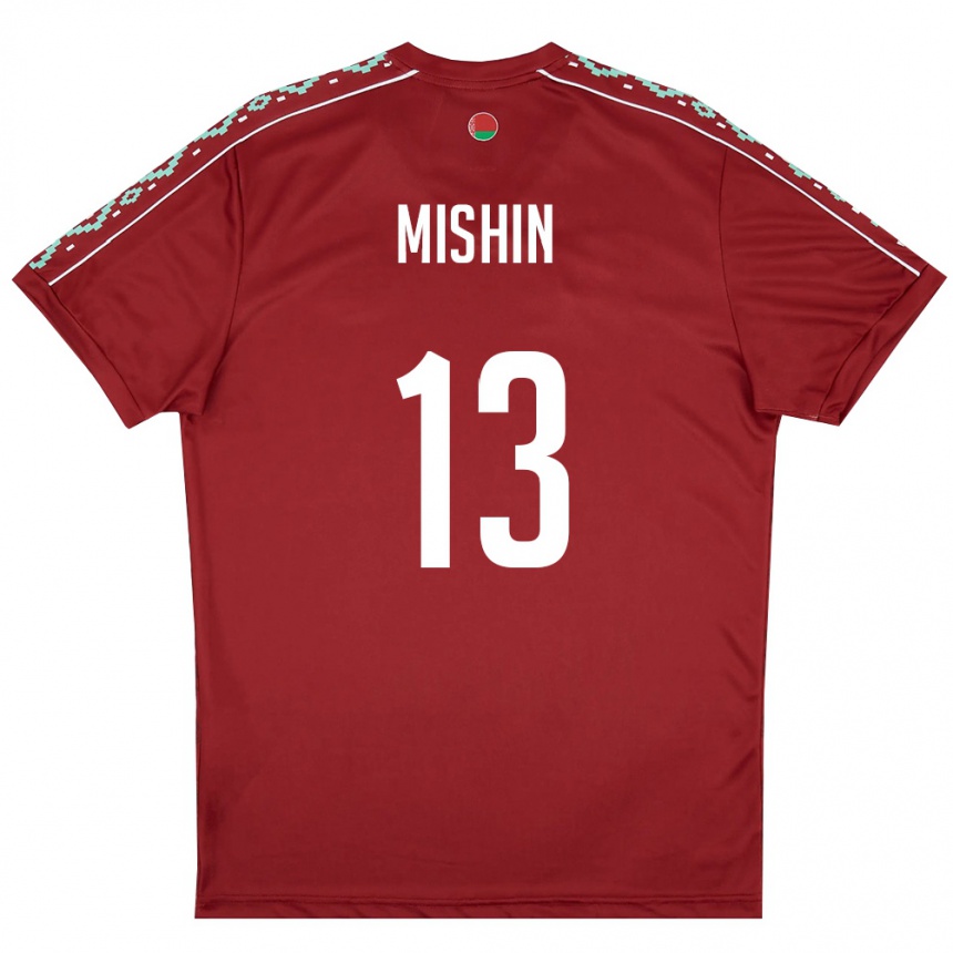 נשים כדורגל בלארוס Gleb Mishin #13 אדום עמוק לבן ג'רזי ביתית 26-28