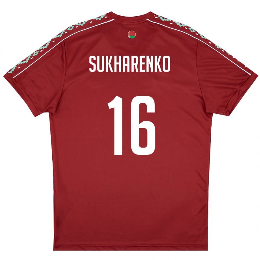 נשים כדורגל בלארוס Matvey Sukharenko #16 אדום עמוק לבן ג'רזי ביתית 26-28