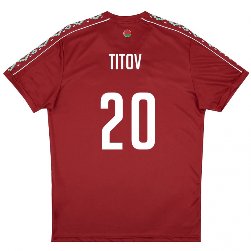 נשים כדורגל בלארוס מראט טיטוב #20 אדום עמוק לבן ג'רזי ביתית 26-28