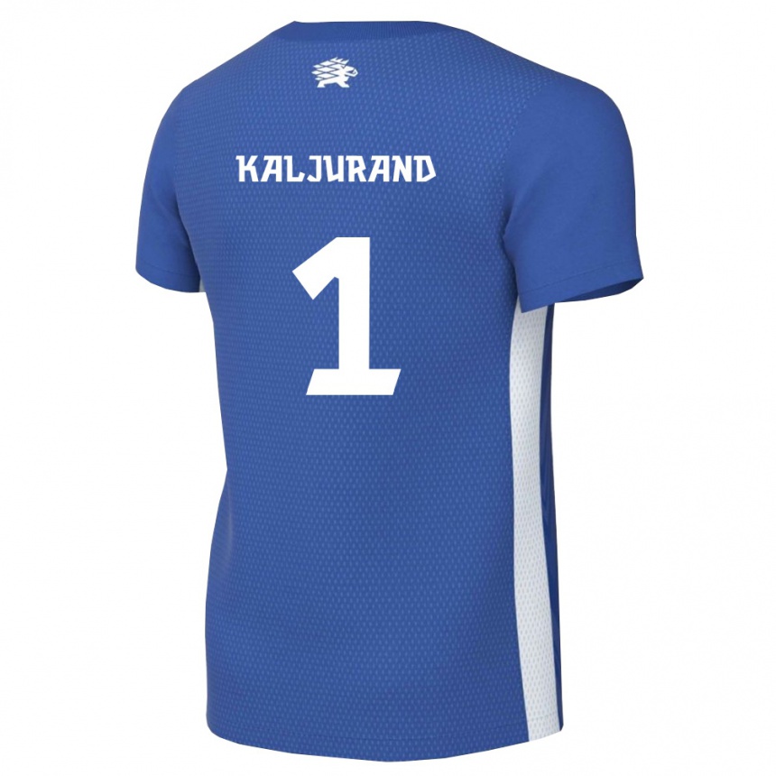 נשים כדורגל אסטוניה Joonatan Kaljurand #1 כחול כהה לבן ג'רזי ביתית 26-28