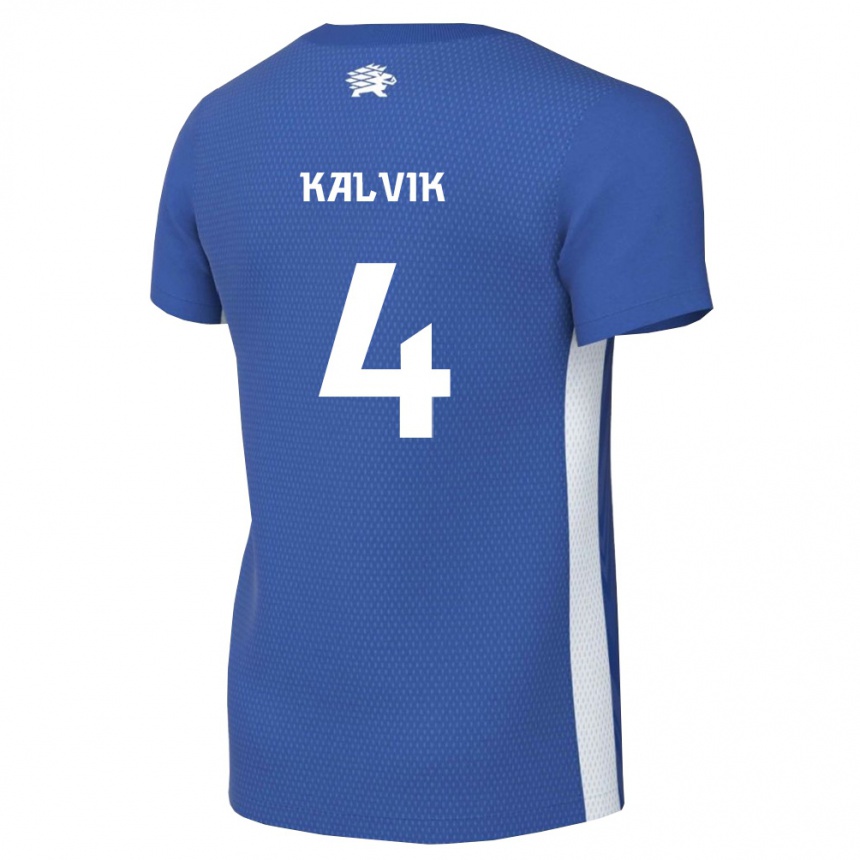 נשים כדורגל אסטוניה Kregor Kalvik #4 כחול כהה לבן ג'רזי ביתית 26-28