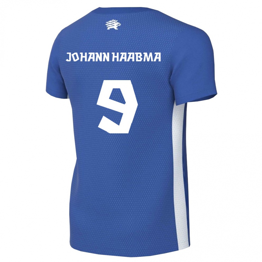 נשים כדורגל אסטוניה Karl Johann Haabma #9 כחול כהה לבן ג'רזי ביתית 26-28