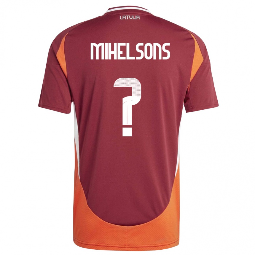 נשים כדורגל לטביה Rendijs Mihelsons #0 אדום עמוק לבן כתום ג'רזי ביתית 26-28
