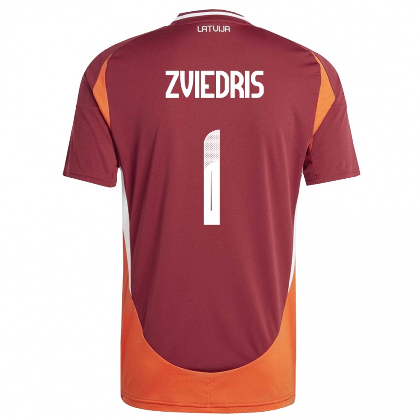 נשים כדורגל לטביה Krisjanis Zviedris #1 אדום עמוק לבן כתום ג'רזי ביתית 26-28