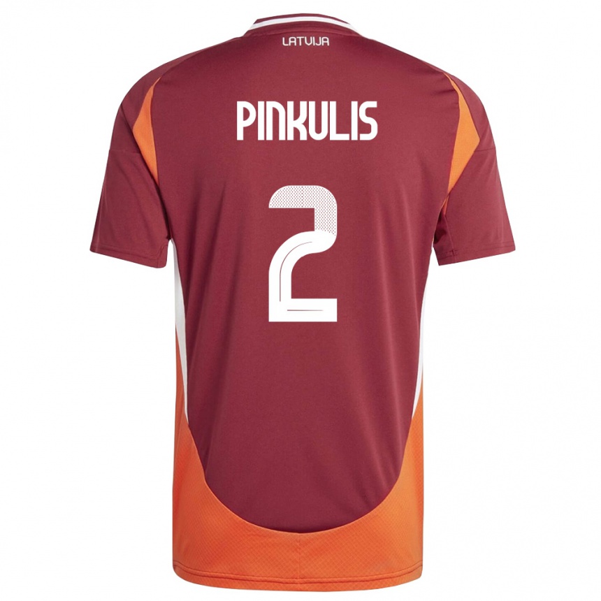 נשים כדורגל לטביה Pauls Pinkulis #2 אדום עמוק לבן כתום ג'רזי ביתית 26-28