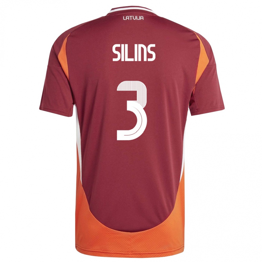 נשים כדורגל לטביה Matiss Silins #3 אדום עמוק לבן כתום ג'רזי ביתית 26-28