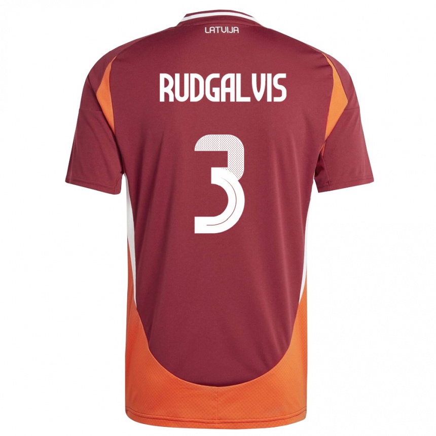 נשים כדורגל לטביה Daniels Rudgalvis #3 אדום עמוק לבן כתום ג'רזי ביתית 26-28