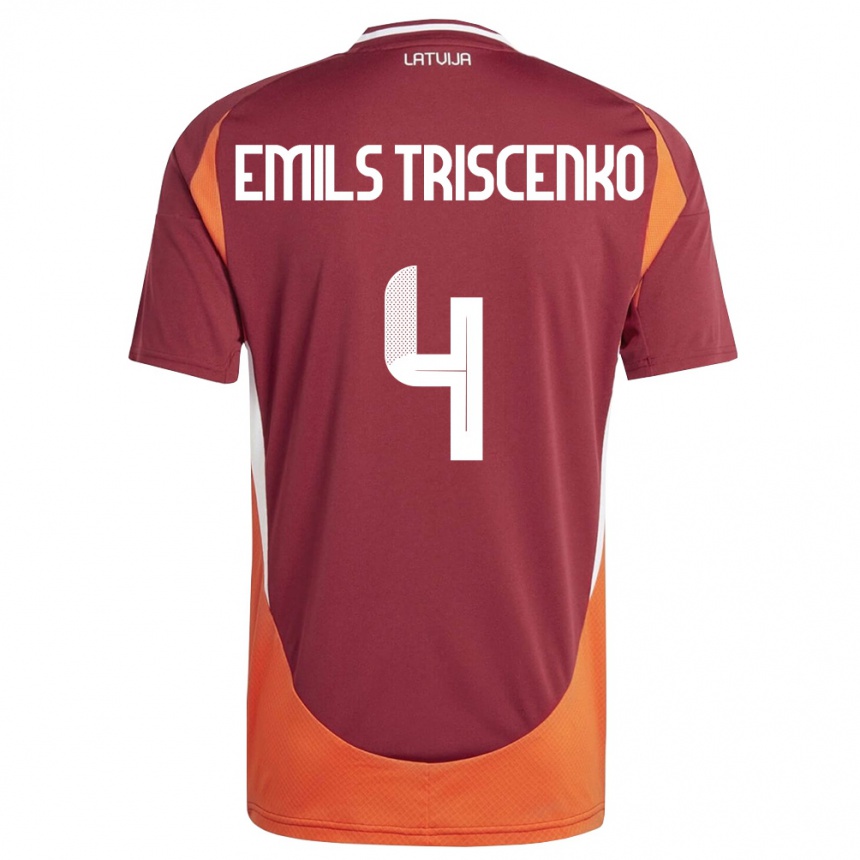 נשים כדורגל לטביה Valters Emils Triscenko #4 אדום עמוק לבן כתום ג'רזי ביתית 26-28