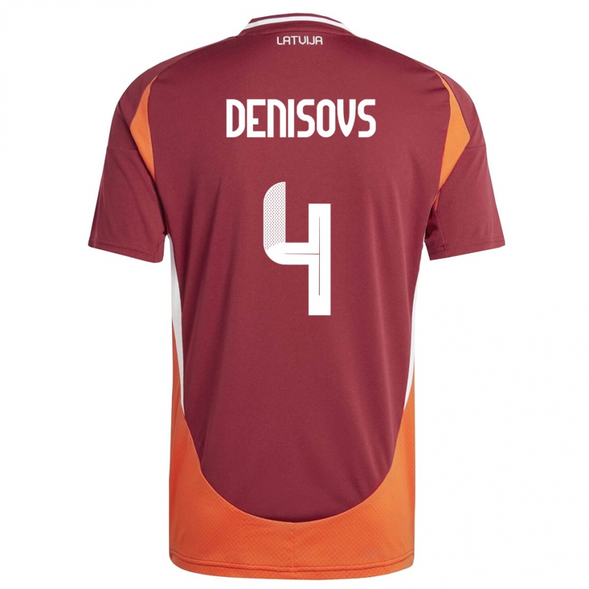 נשים כדורגל לטביה Deniss Denisovs #4 אדום עמוק לבן כתום ג'רזי ביתית 26-28