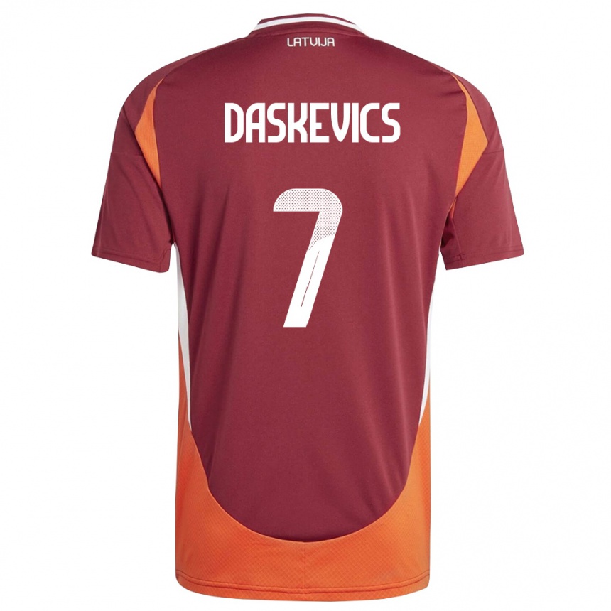 נשים כדורגל לטביה Eduards Daskevics #7 אדום עמוק לבן כתום ג'רזי ביתית 26-28