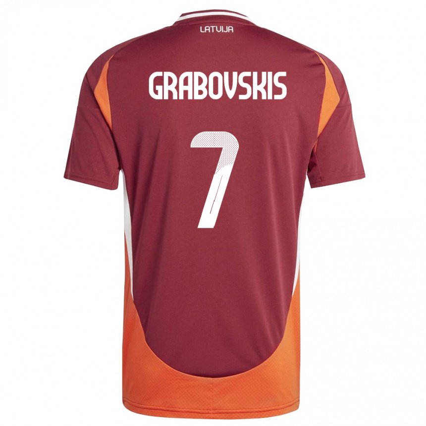 נשים כדורגל לטביה Kristaps Grabovskis #7 אדום עמוק לבן כתום ג'רזי ביתית 26-28