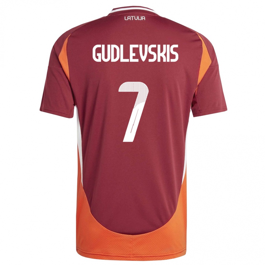 נשים כדורגל לטביה Reinards Gudlevskis #7 אדום עמוק לבן כתום ג'רזי ביתית 26-28