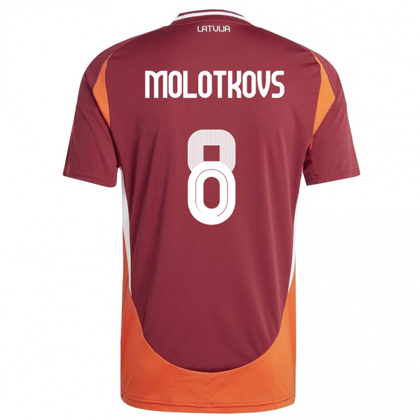 נשים כדורגל לטביה Aleksandrs Molotkovs #8 אדום עמוק לבן כתום ג'רזי ביתית 26-28