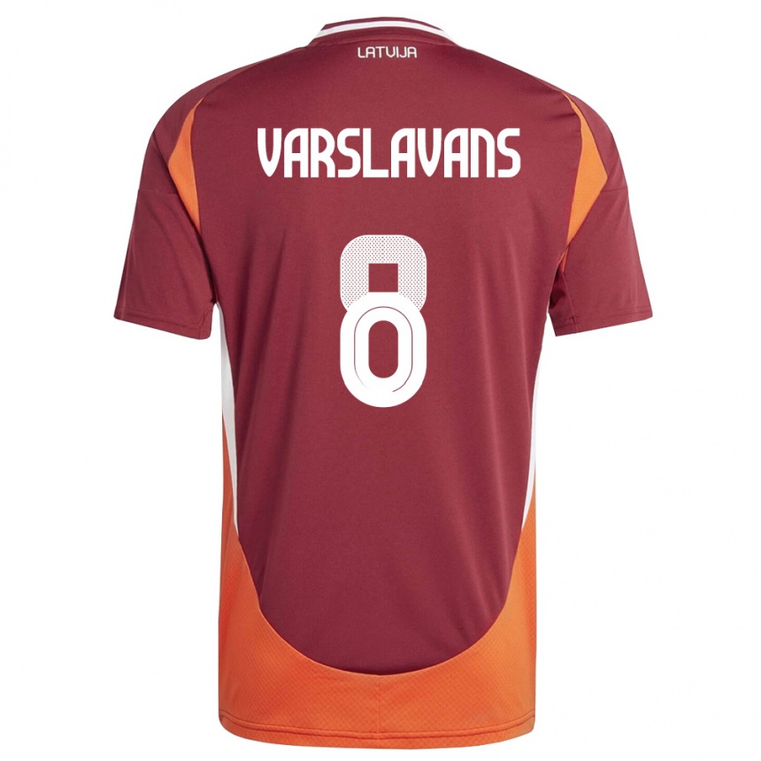 נשים כדורגל לטביה Renars Varslavans #8 אדום עמוק לבן כתום ג'רזי ביתית 26-28