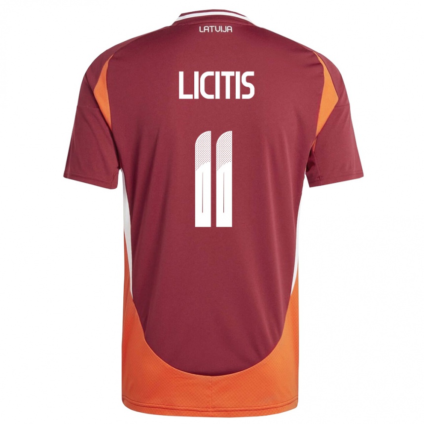 נשים כדורגל לטביה Adrians Licitis #11 אדום עמוק לבן כתום ג'רזי ביתית 26-28