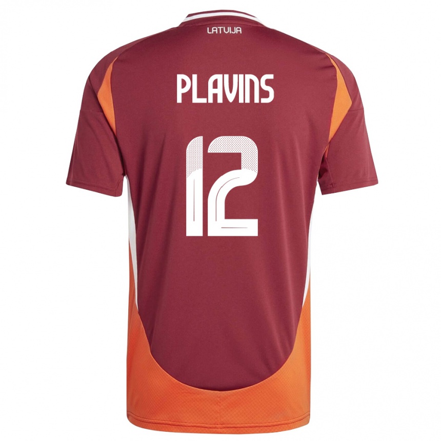 נשים כדורגל לטביה Krists Plavins #12 אדום עמוק לבן כתום ג'רזי ביתית 26-28
