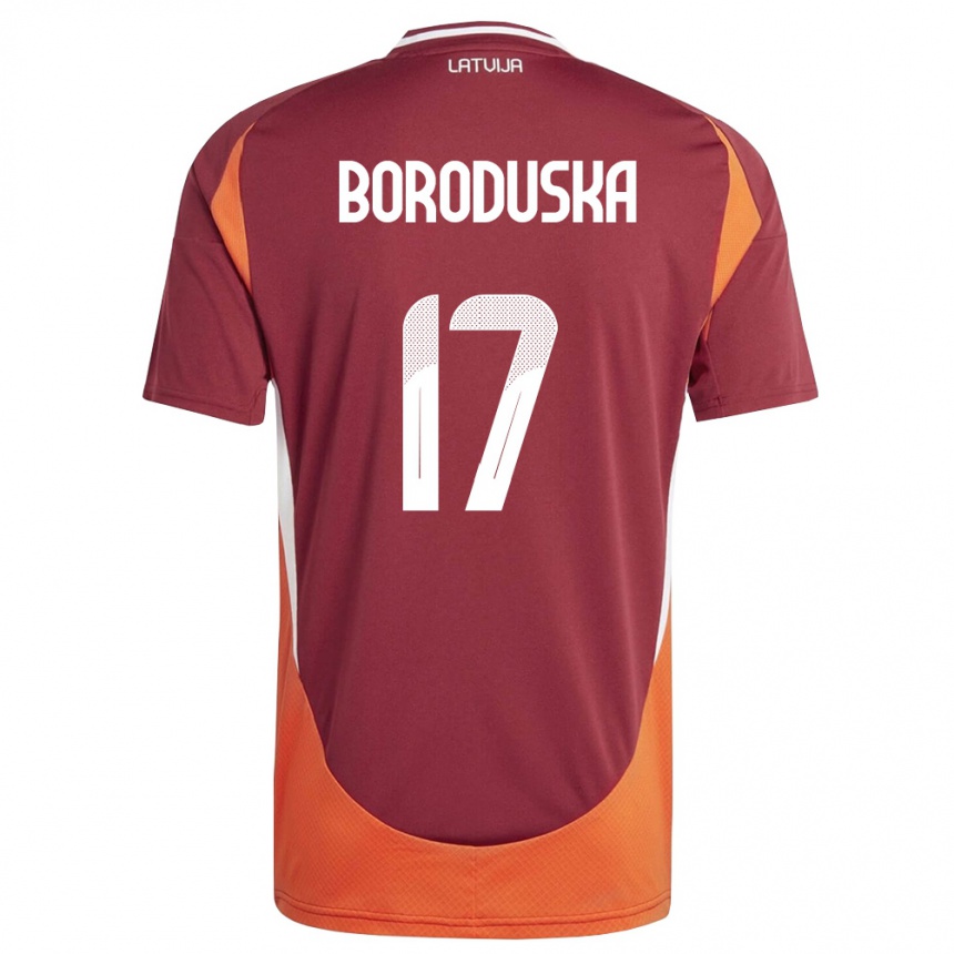 נשים כדורגל לטביה Eriks Boroduska #17 אדום עמוק לבן כתום ג'רזי ביתית 26-28
