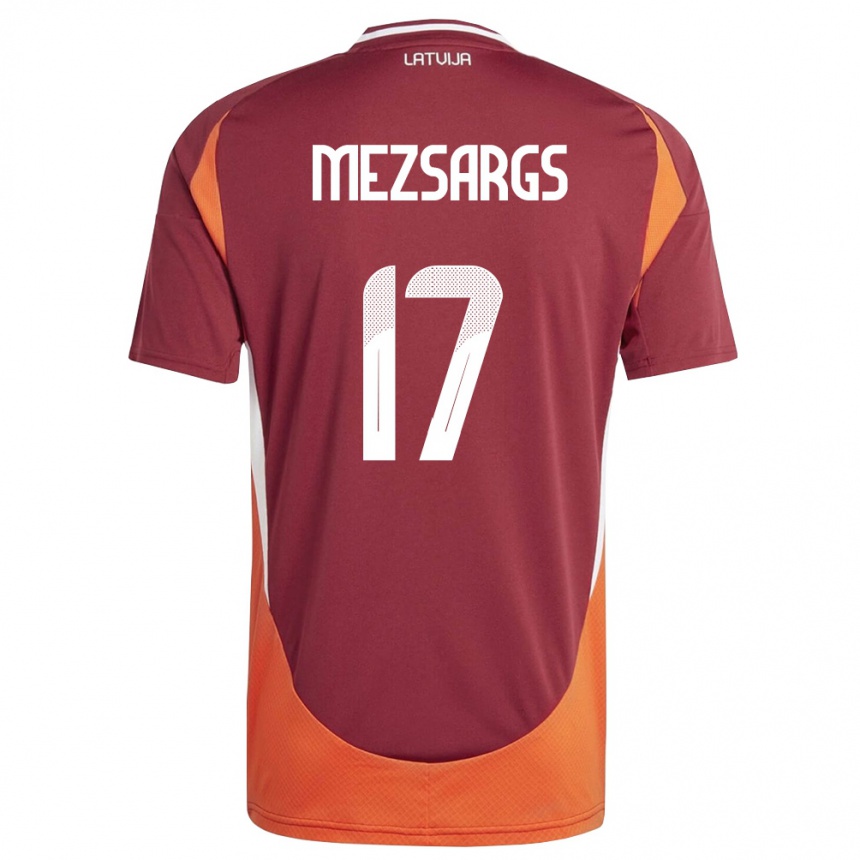 נשים כדורגל לטביה Kristians Mezsargs #17 אדום עמוק לבן כתום ג'רזי ביתית 26-28
