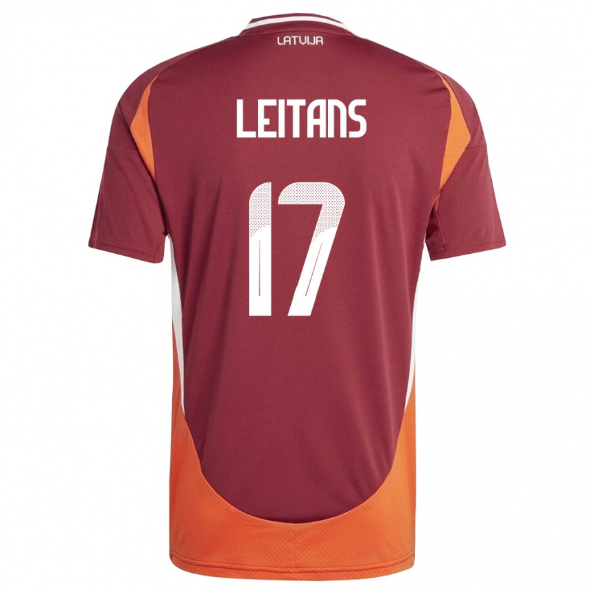 נשים כדורגל לטביה Gustavs Leitans #17 אדום עמוק לבן כתום ג'רזי ביתית 26-28