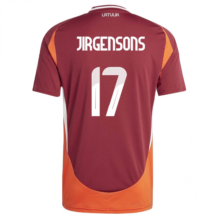נשים כדורגל לטביה Bruno Jirgensons #17 אדום עמוק לבן כתום ג'רזי ביתית 26-28